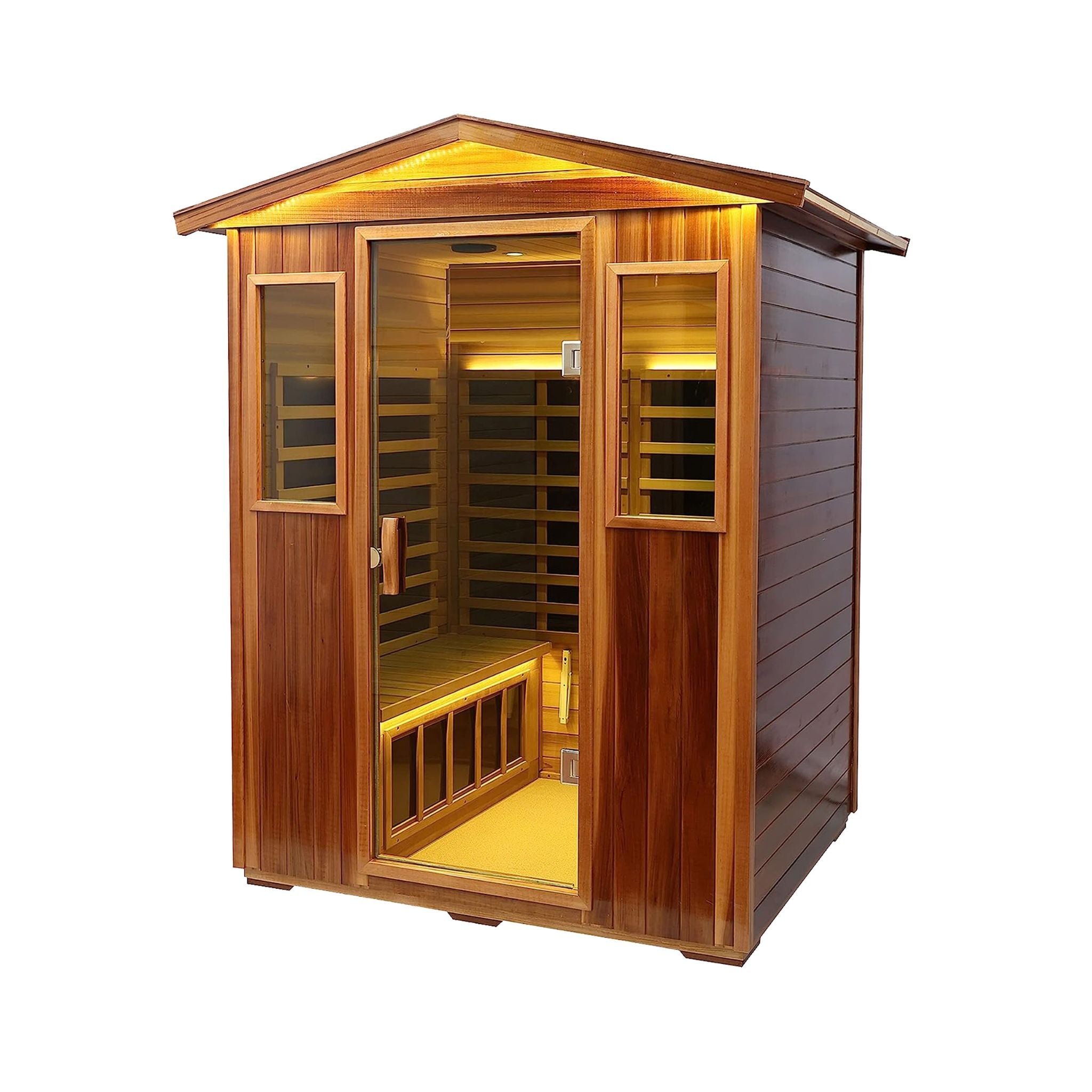 The Kairo 4-Person Outdoor Infrared Hemlock Sauna With Tempered Glass Door