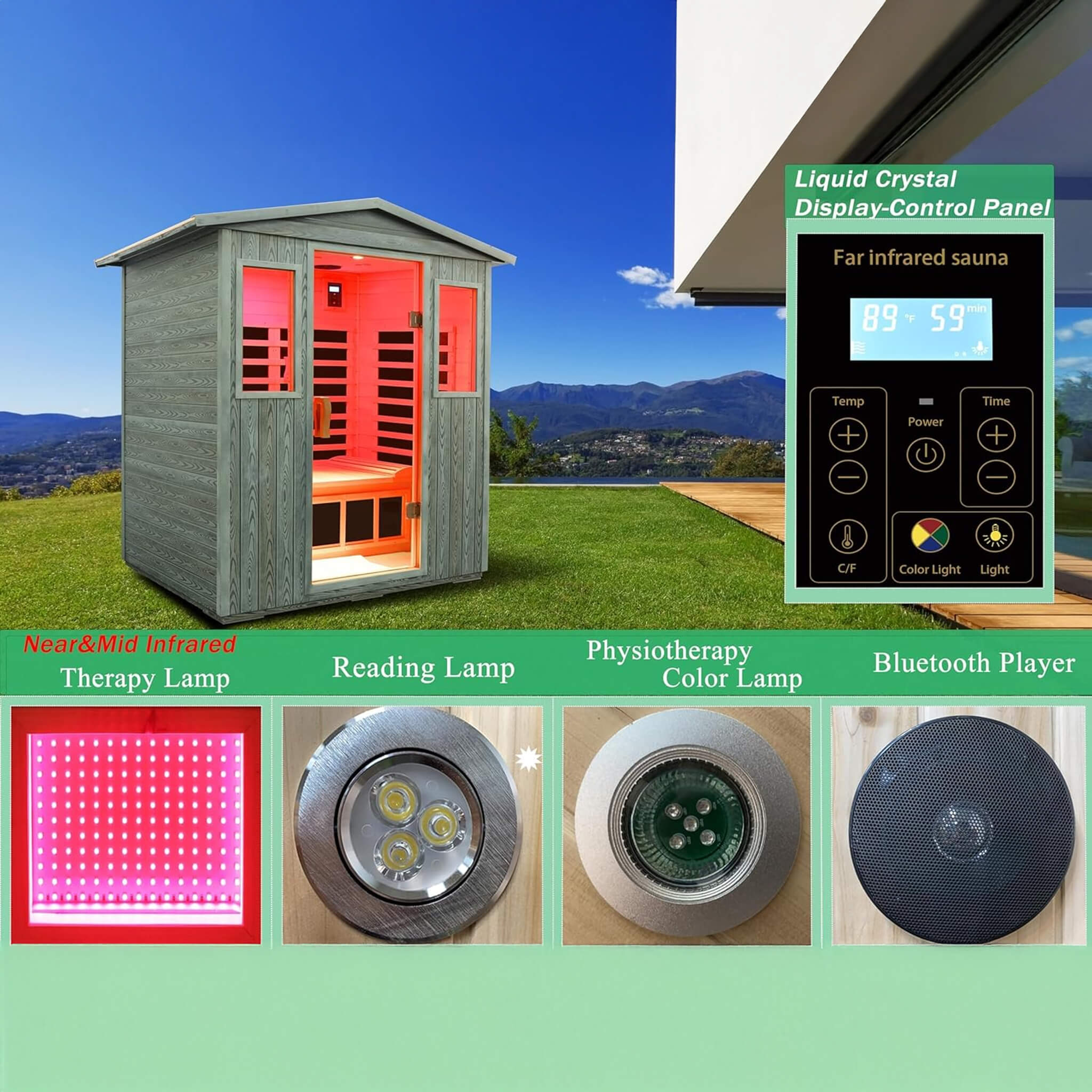 The Nivea 3-Person Full-Spectrum Low EMF Carbonized Composite Infrared Sauna Room With Bluetooth Speakers