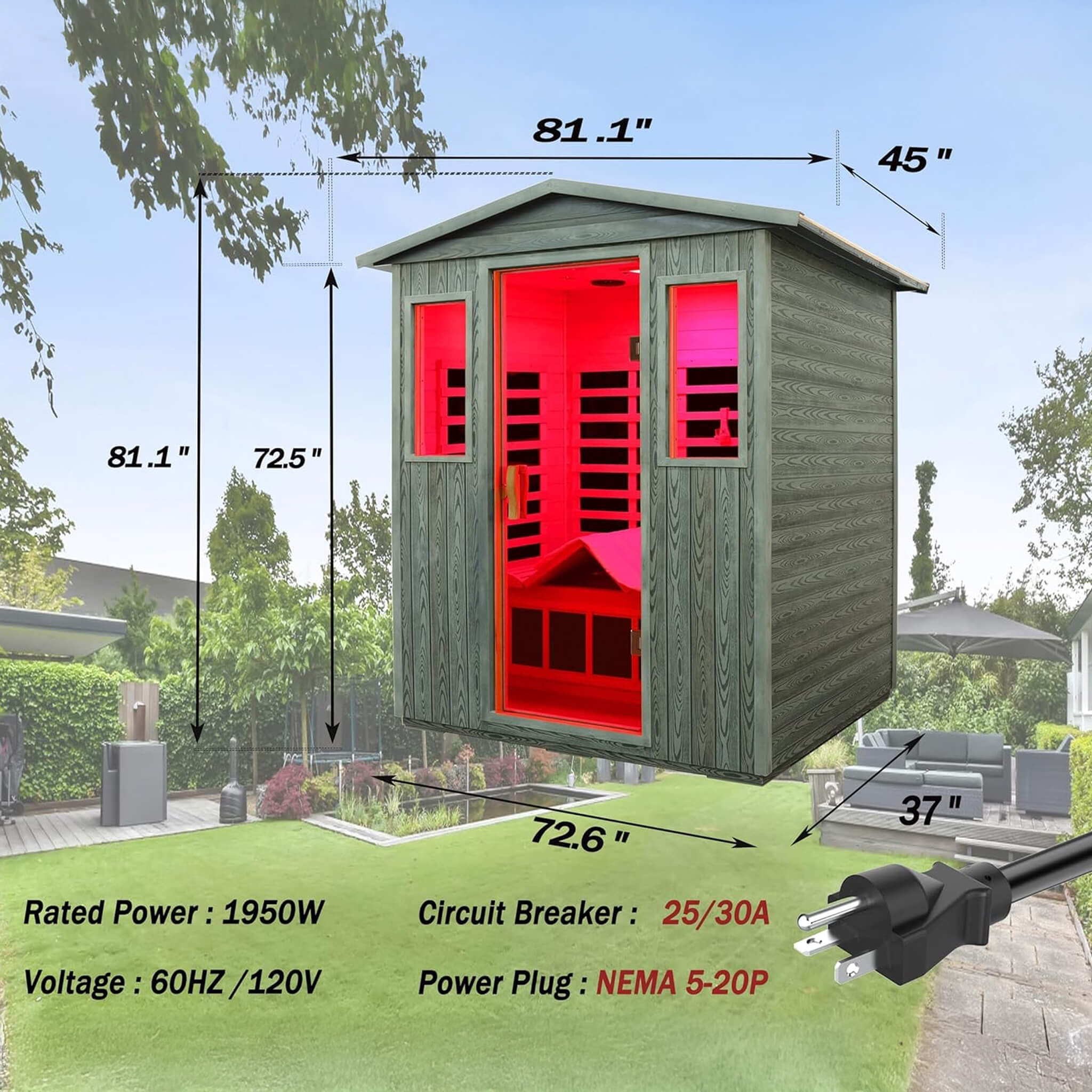 The Nivea 3-Person Full-Spectrum Low EMF Carbonized Composite Infrared Sauna Room With Bluetooth Speakers