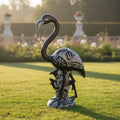 Blue & White  Flamingo Statue | Hand-Painted Bird Pottery