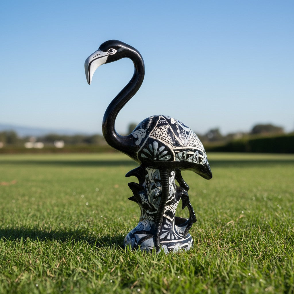 Blue & White  Flamingo Statue | Hand-Painted Bird Pottery
