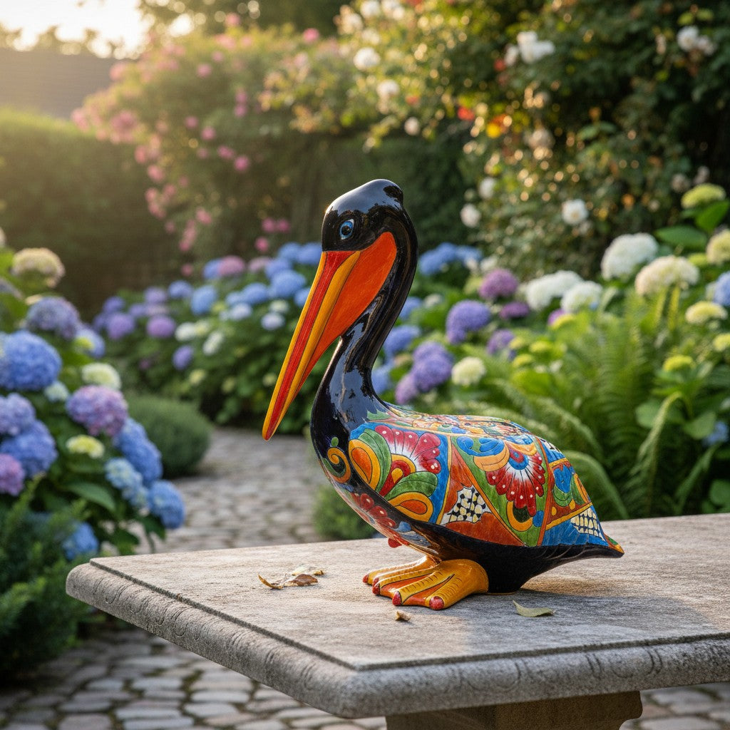 Pelican Statue | Hand-Painted Mexican Ceramic Decor