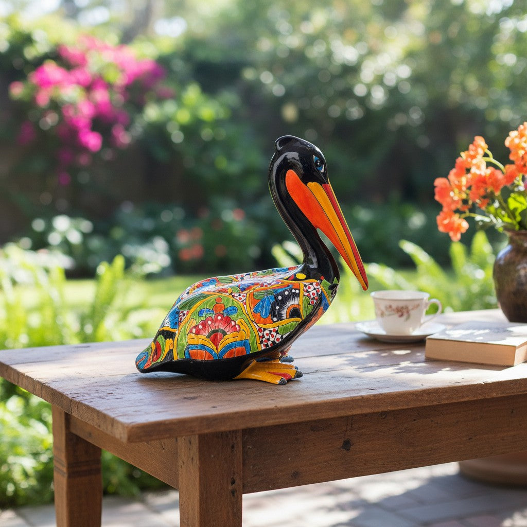 Pelican Statue | Hand-Painted Mexican Ceramic Decor