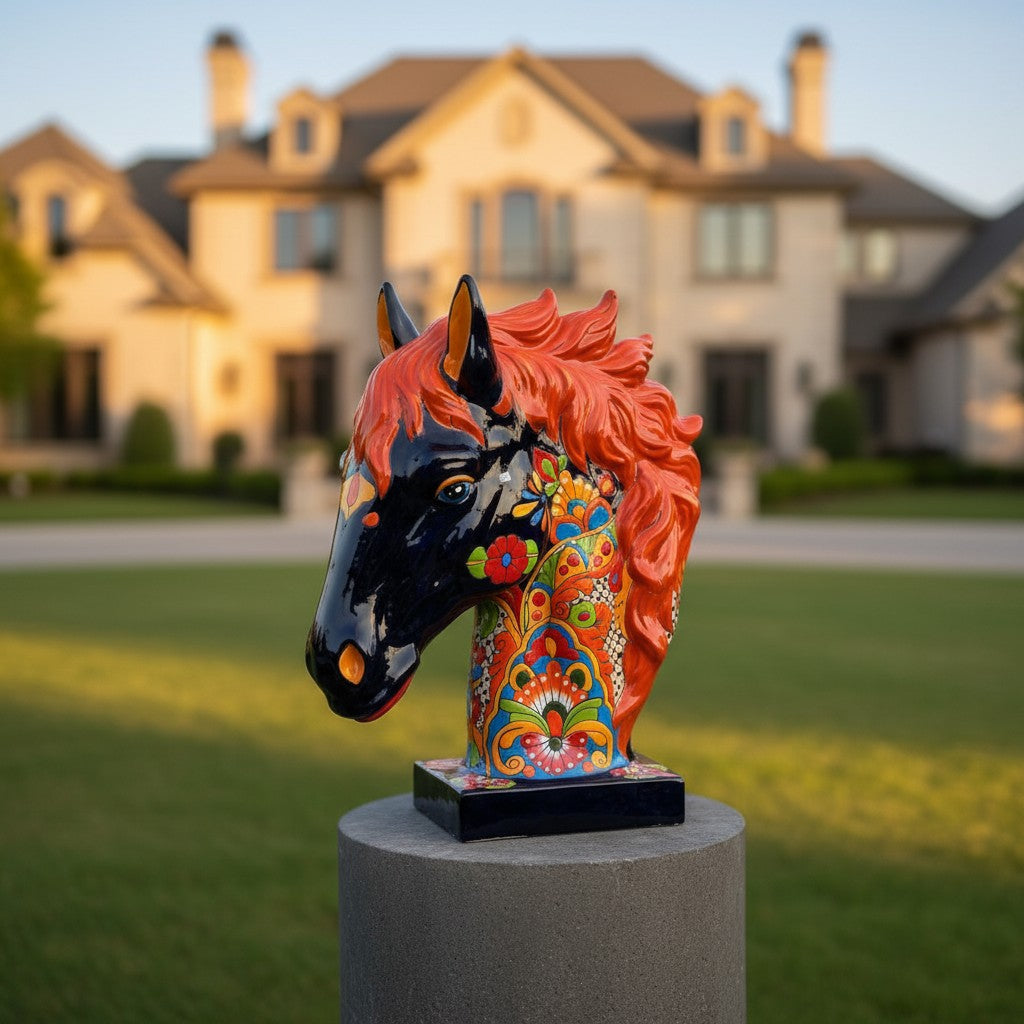 XL  Horse Head Statue | Colorful Handmade Pottery from Mexico