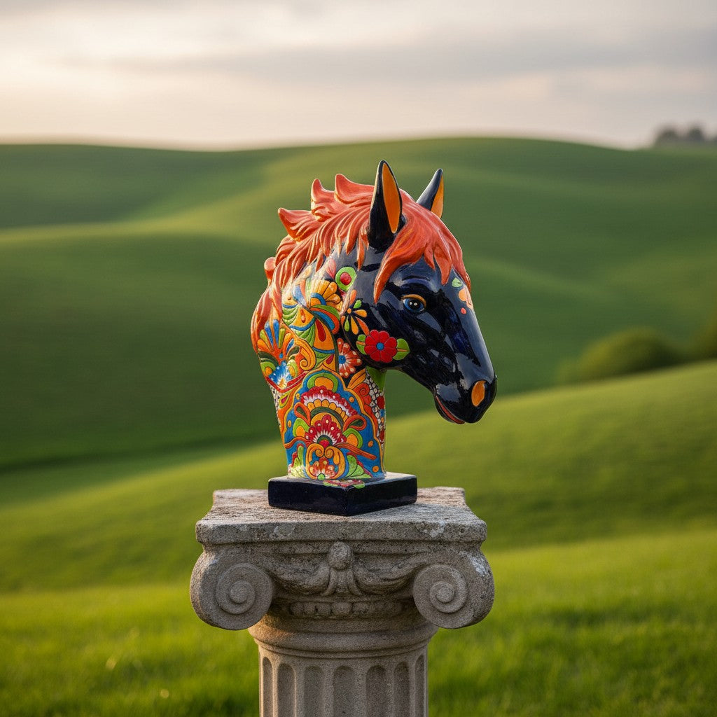 XL  Horse Head Statue | Colorful Handmade Pottery from Mexico