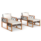 5 Pieces Patio Furniture Set - PE Rattan Outdoor Conversation Set with Acacia Wood
