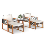 5 Pieces Patio Furniture Set - PE Rattan Outdoor Conversation Set with Acacia Wood