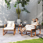 5 Pieces Patio Furniture Set - PE Rattan Outdoor Conversation Set with Acacia Wood