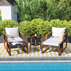 5 Pieces Patio Furniture Set - PE Rattan Outdoor Conversation Set with Acacia Wood