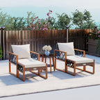 5 Pieces Patio Furniture Set - PE Rattan Outdoor Conversation Set with Acacia Wood