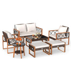 7 Piece Patio Furniture Set - PE Wicker Acacia Wood Outdoor Conversation Set