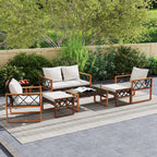 7 Piece Patio Furniture Set - PE Wicker Acacia Wood Outdoor Conversation Set