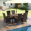 Outdoor Dining Set for 6 Patio Wicker Armchairs and Acacia Wood Table