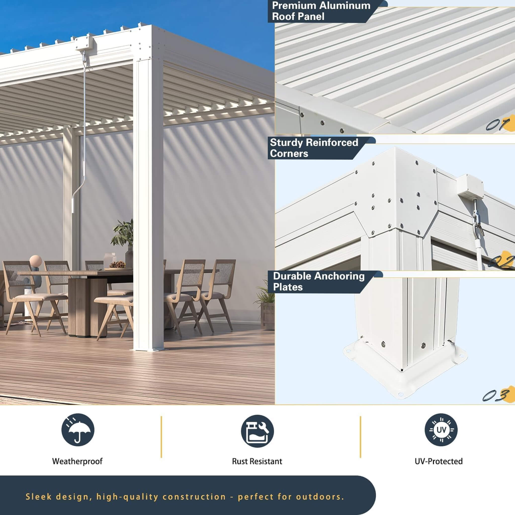 Louvered Aluminum Pergola With Adjustable Roof And Pull-Down Screens