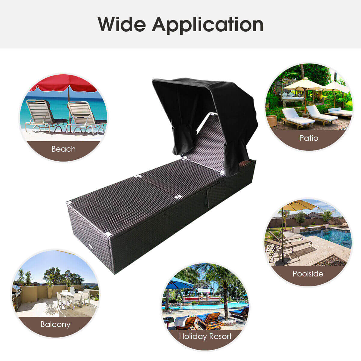 Outdoor Chaise Lounge Chair with Folding Canopy