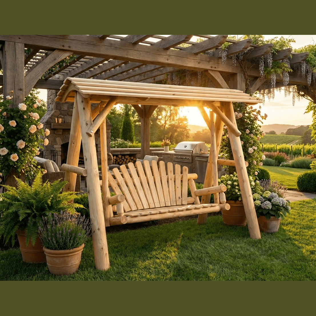 Wooden Porch Swing with Canopy