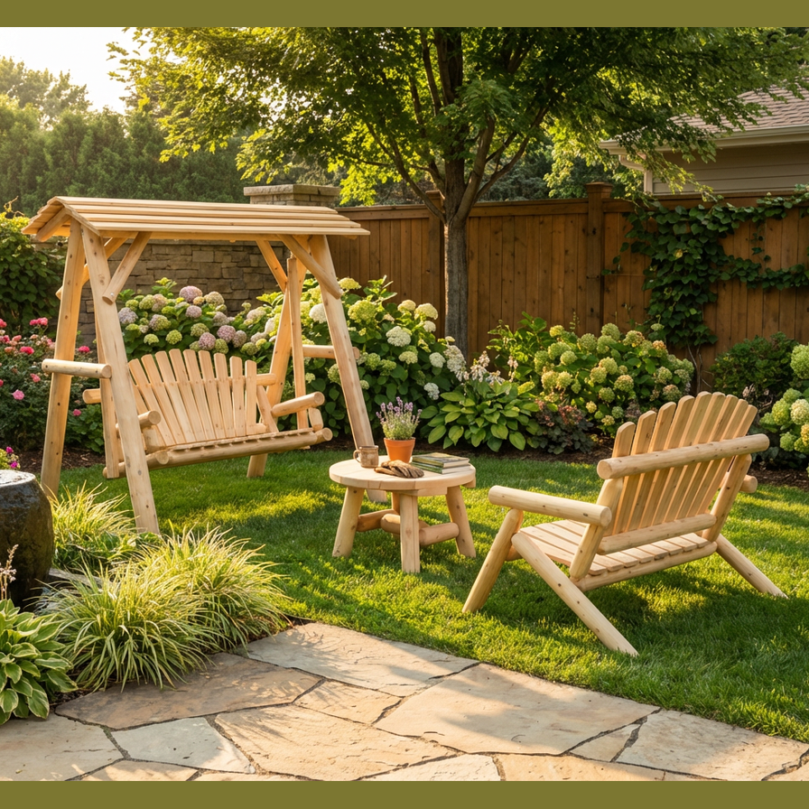 Wooden Porch Swing with Canopy
