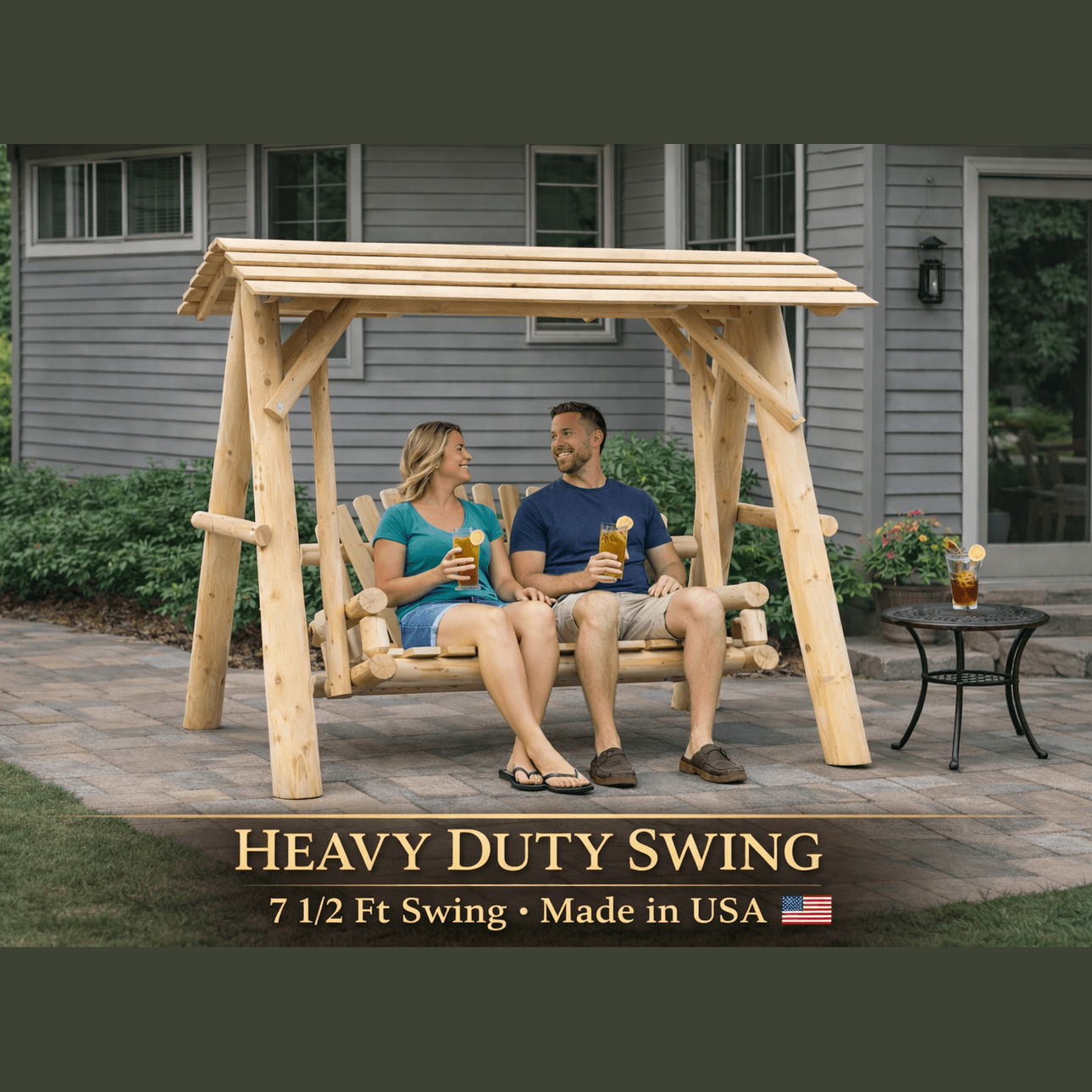 Wooden Porch Swing with Canopy