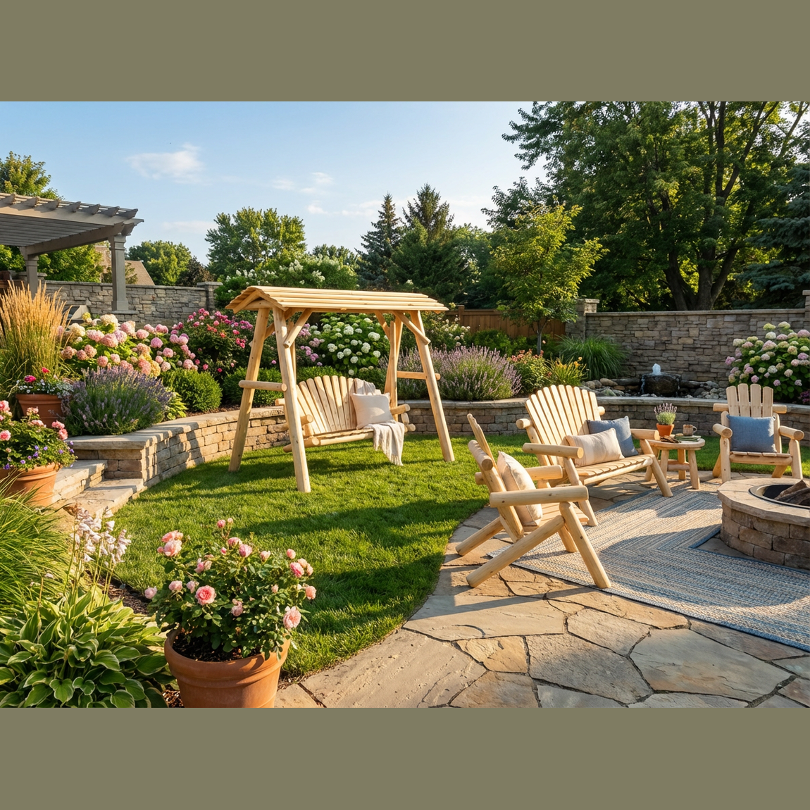 Wooden Porch Swing with Canopy