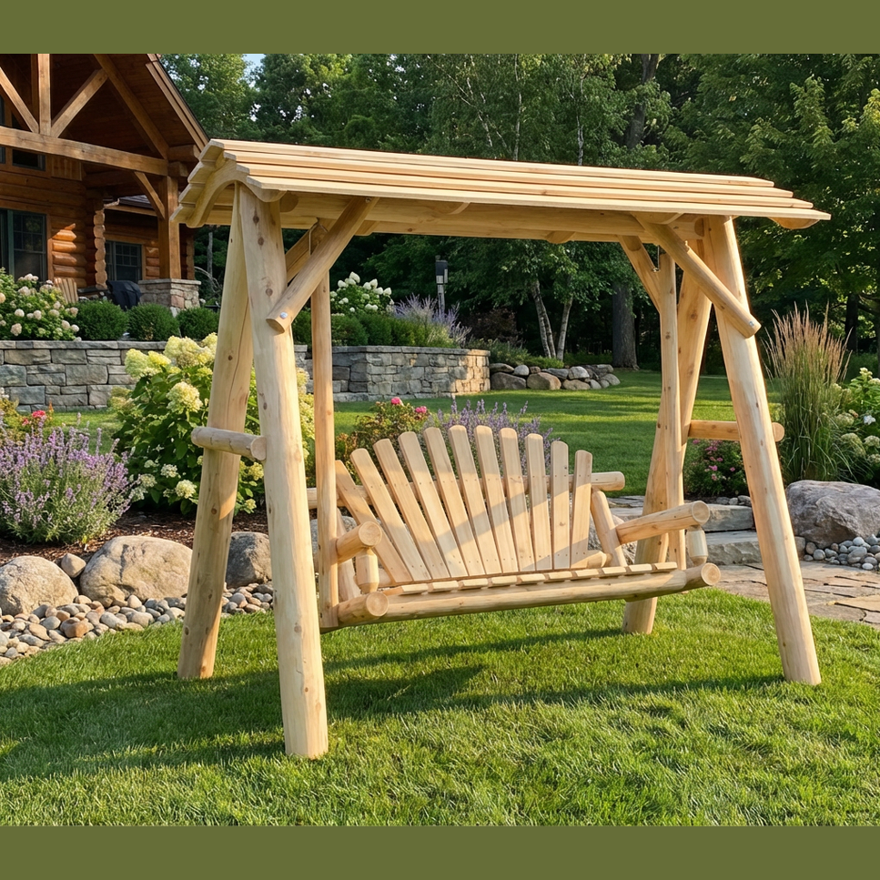 Wooden Porch Swing with Canopy