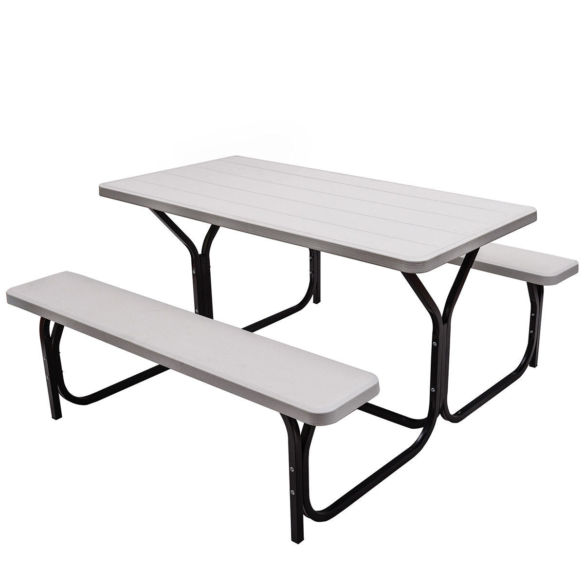 HDPE Outdoor Picnic Table Bench Set with Metal Base - available in 5 colors
